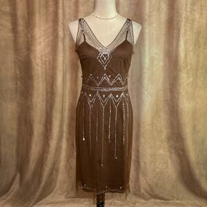 Vintage Sequined Mesh Dress 90s Midi Whimsigoth Art Deco Flapper Vaudeville